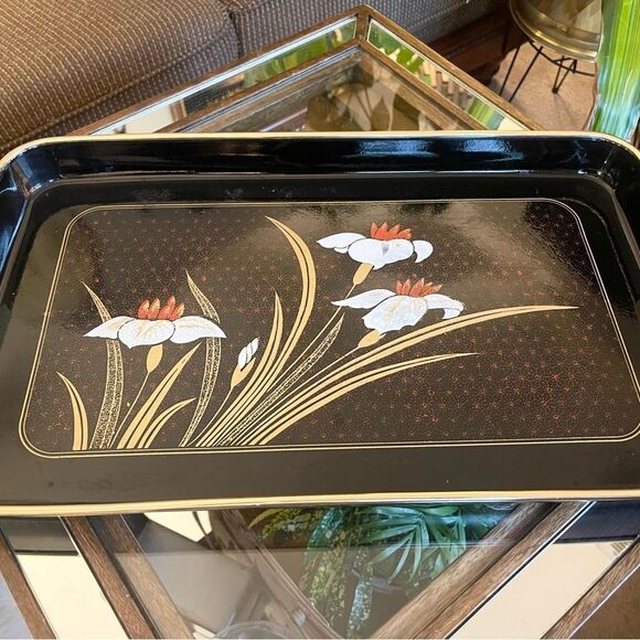 Set of 3 Black Asahi Laquer Ware Serving Trays - Picture 1 of 6